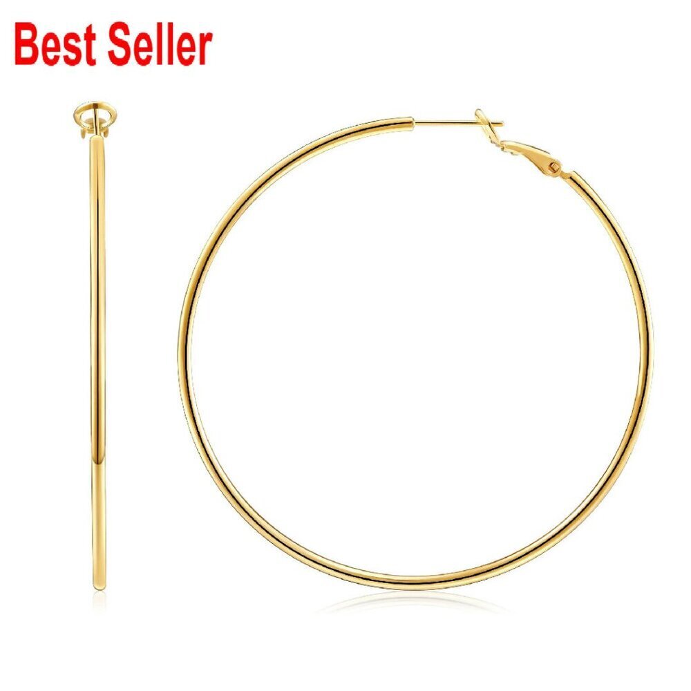 Gold Hoop Earrings 14K Plated Sterling Silver Post Hypoallergenic Large Hoops